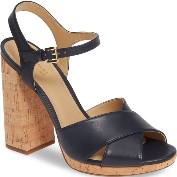 Michael Kors Alexia Platform Leather Chambray Heel - Picture 1 of 8